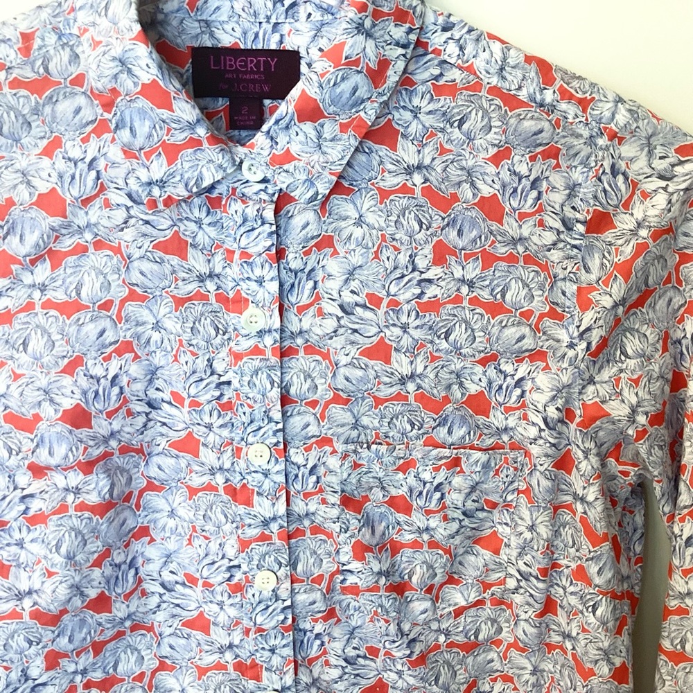 J.Crew Liberty Fabric Popover Blouse in Matilda Tulip Floral - Red/Blue - 2 - Picture 2 of 6